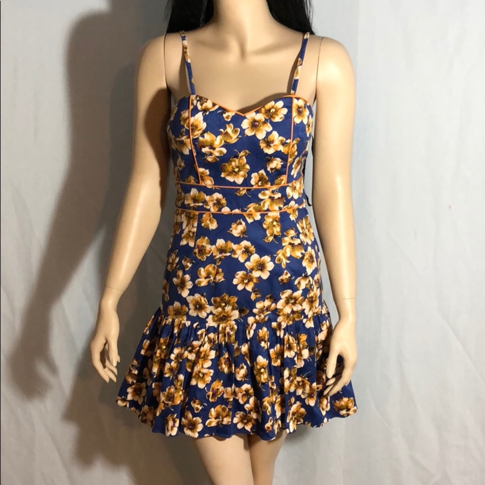 Flower print blue/yellow dress